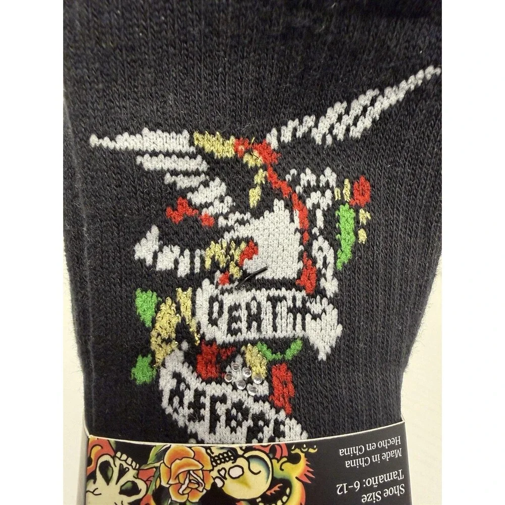 Ed Hardy Men’s 6-12 Black White 5 Pair Pack Eagle Snake Tiger Tattoo Crew Socks